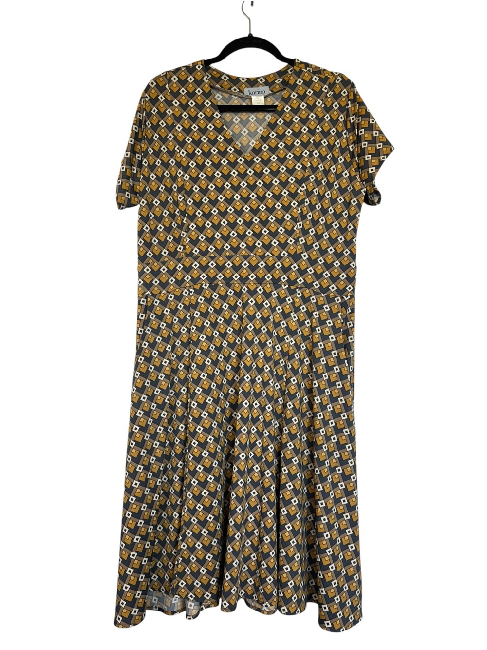 Karina Womens XXL Easy Dress Geomtric Blueish Gray & Gold Print